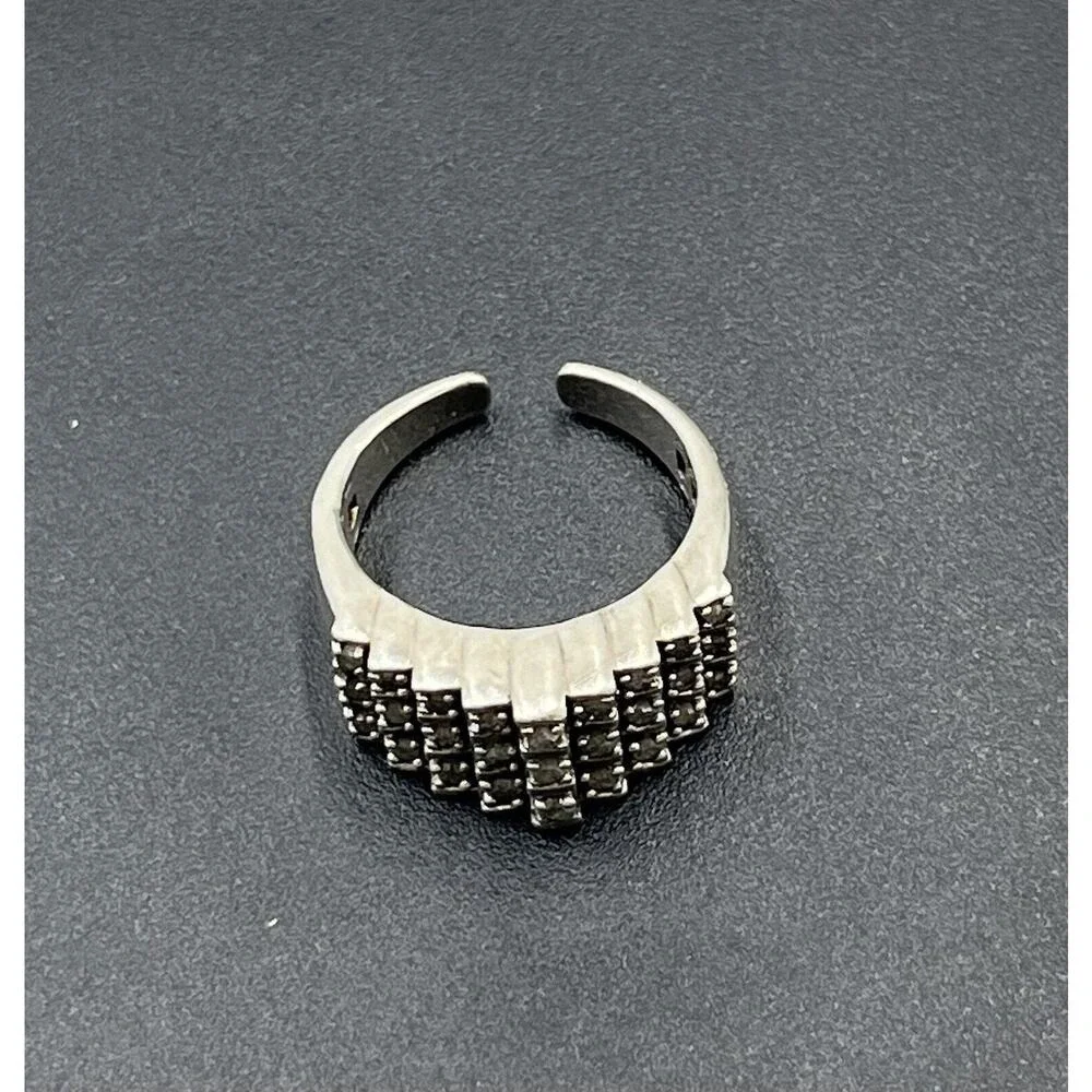 JWBR Sterling Silver & Diamond Tiered Cocktail Anniversary Open Back Ring Sz 8.5